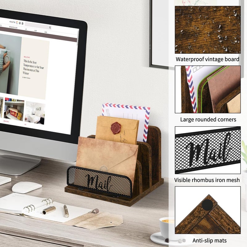 YINMIT Mail Organizer Countertop, Mail Holder with 3-Slot, Desktop Mail Sorter, Mail Organizer for Desk, Letter Sorter File Holder, Office Desk Organizers and Accessories - Image 5